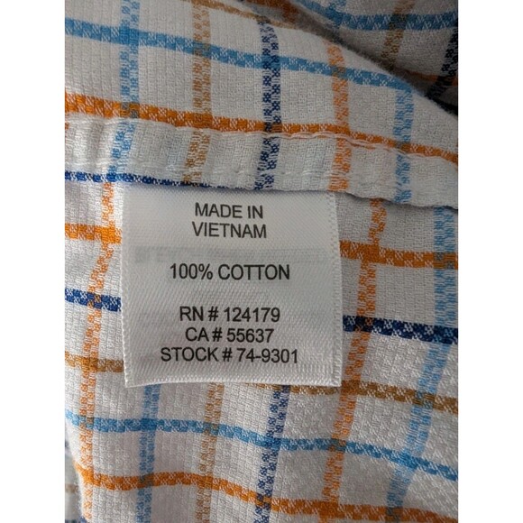 Johnston & Murphy Button Down Shirt Men's M Plaid Orange Blue Long Sleeve Preppy - Picture 11 of 12